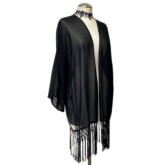 Vtg Peppermint USA Whimsygoth Boho Sheer Tassle Open Front Shall Cardigan - Picture 2 of 11